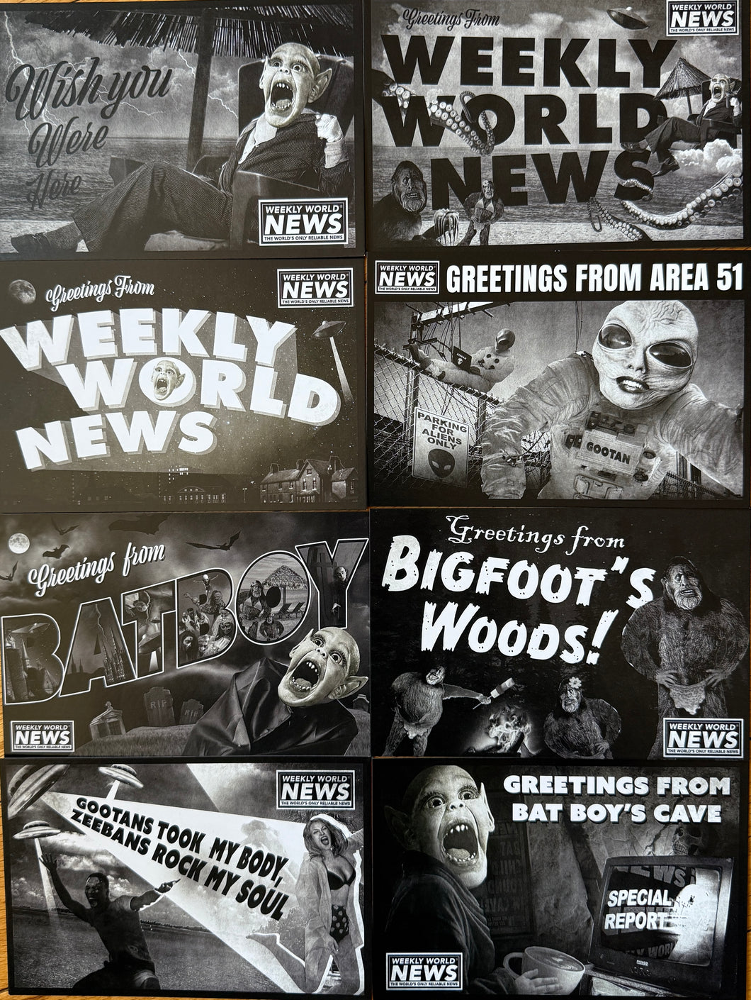 Weekly World News Postcard Set - 8 Unique Cards!!!